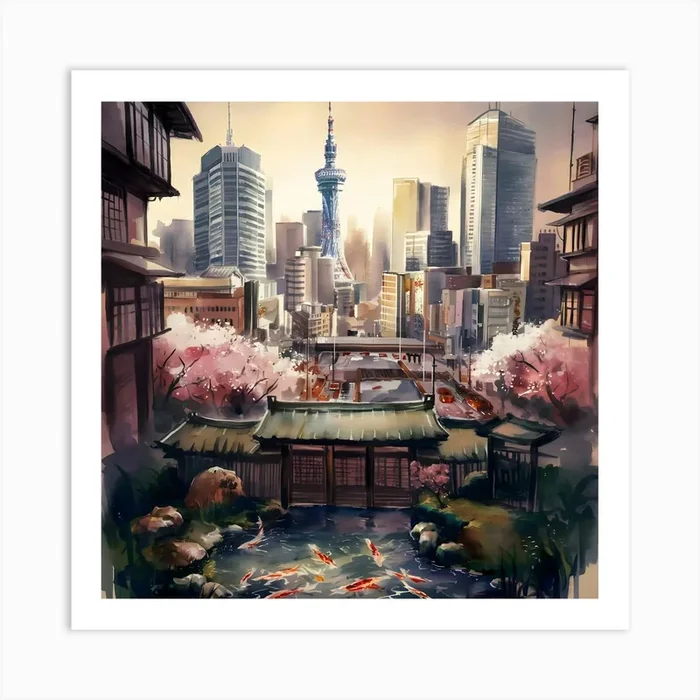 Asian Tokyo Cityscape Art Print by Dackshina Migara