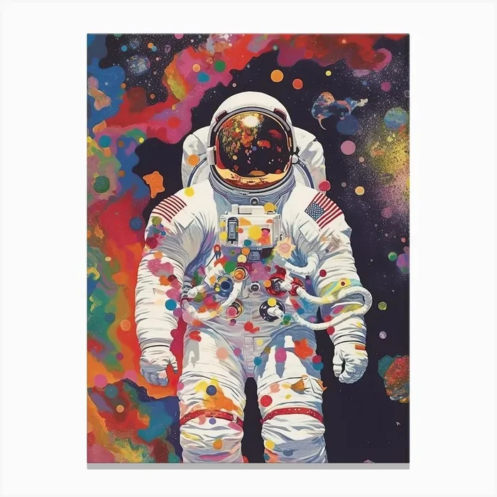 Astronaut Colourful Illustration 14 Canvas Print by Celestial Odyssey