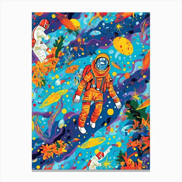 Astronaut Colourful Illustration 4 Canvas Print by Celestial Odyssey