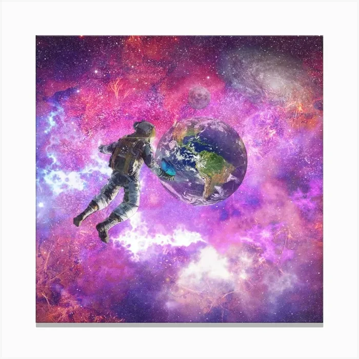 Astronaut Earth Space Planet Universe Fantasy Astronomy Globe Nasa Moon Astronautics Canvas Print by Etnousta