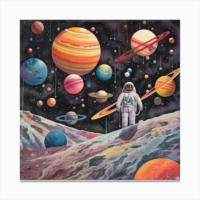 Astronaut Illustration Kids Room 8 Canvas Print by Celestial Odyssey