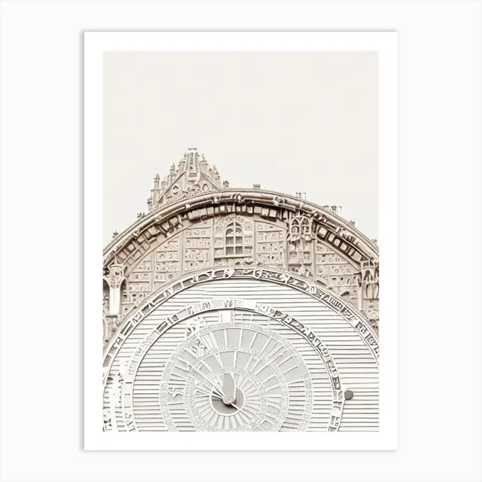 Astronomical Clock Prague Boho Landmark Illustration Art Print by Landmark Prints