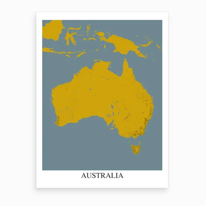 Australia Yellow Blue Map Art Print by Mapply