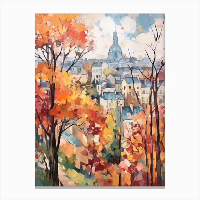Autumn City Park Painting Parc Des Buttes Chaumont Paris France 1 Canvas Print by Autumn Aura Prints