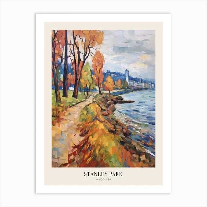 Autumn City Park Painting Stanley Park Vancouver Canada Poster Art Print by Autumn Aura Prints