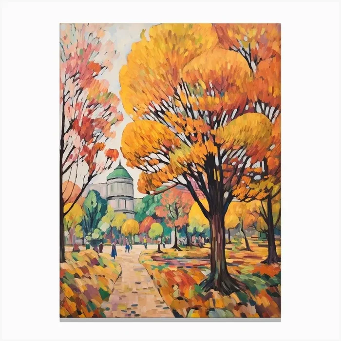 Autumn City Park Painting Ueno Park Tokyo 1 Canvas Print by Autumn Aura Prints