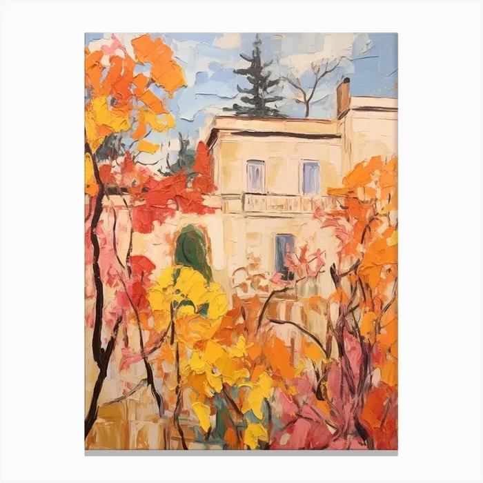 Autumn City Park Painting Villa Ada Rome Canvas Print by Autumn Aura Prints