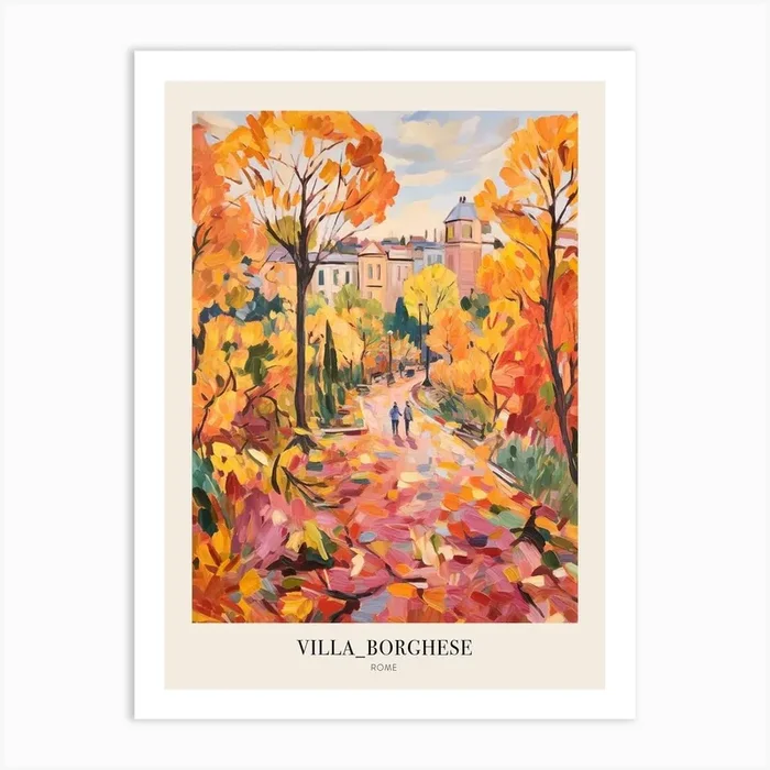 Autumn City Park Painting Villa Borghese Gardens Rome 3 Poster Art Print by Autumn Aura Prints