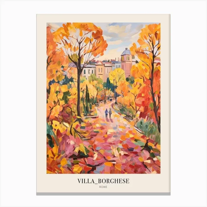 Autumn City Park Painting Villa Borghese Gardens Rome 3 Poster Canvas Print by Autumn Aura Prints