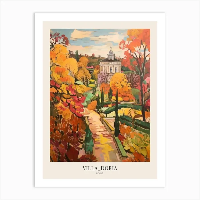Autumn City Park Painting Villa Doria Pamphili Rome Italy 1 Poster Art Print by Autumn Aura Prints