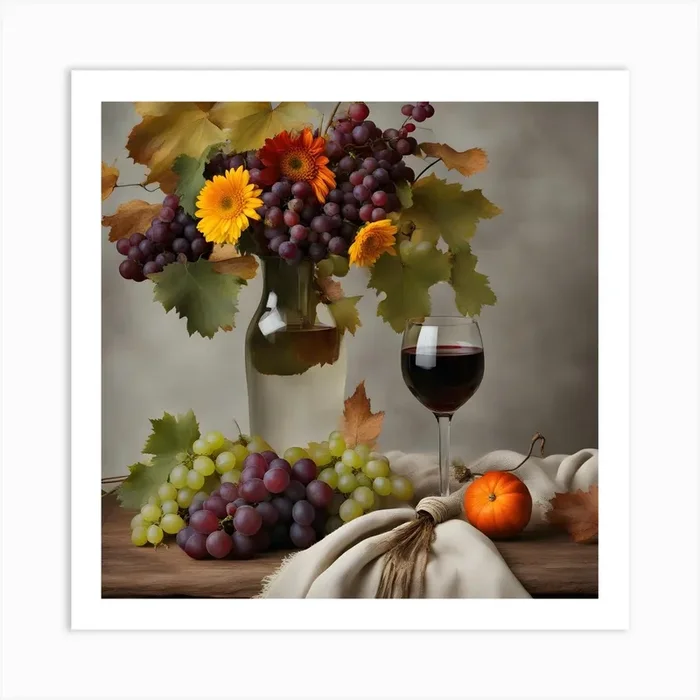 Autumn Grapes And Wine Art Print by Hassan Rehman