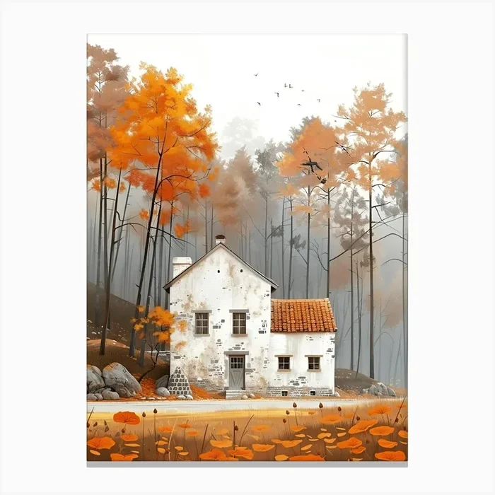 Autumn House In The Forest Canvas Print by AnikArts