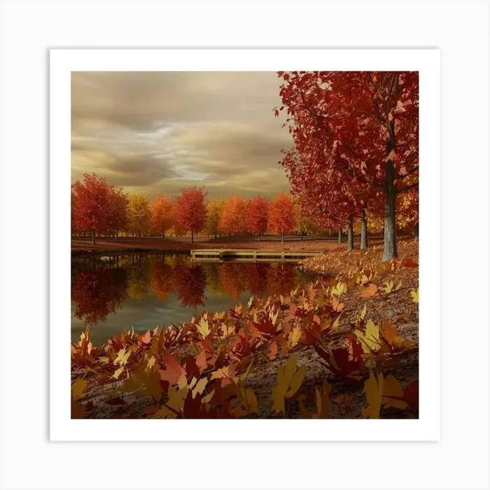 Autumn Leaves On A Lake 2 Art PrintBB by Bazar balalile