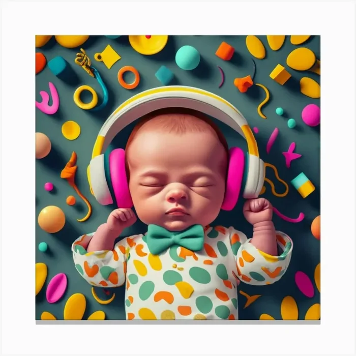Baby Listening To Music 1 Canvas Print by FOX & JAY