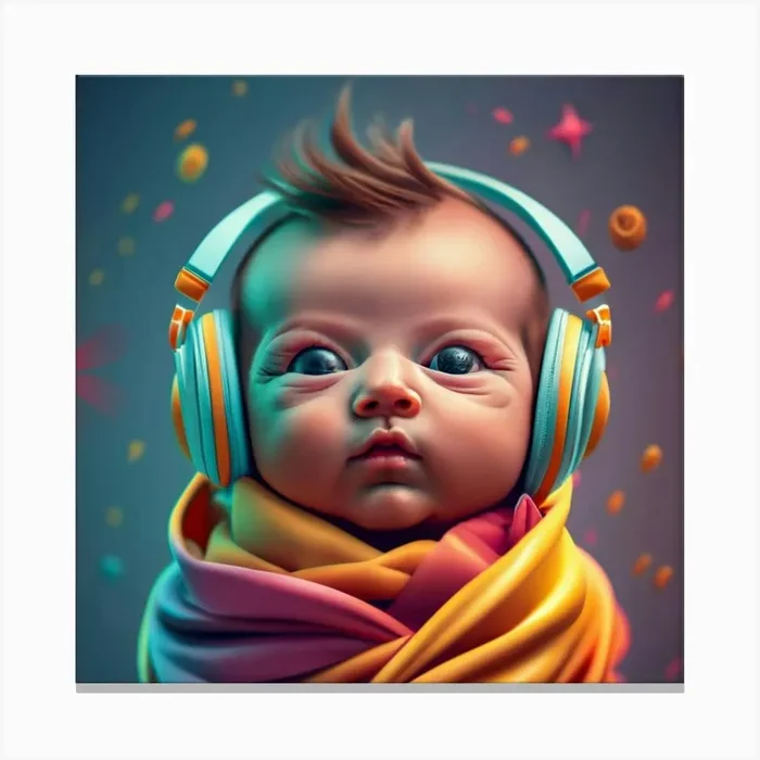 Baby With Headphones 1 Canvas Print by FOX & JAY