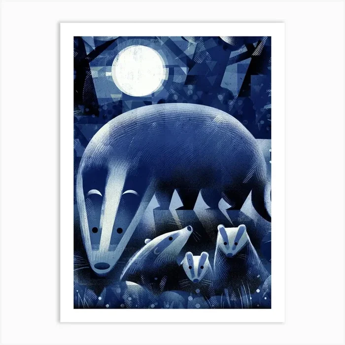 Badgers in the Moonlight Art Print by Gareth Lucas Art