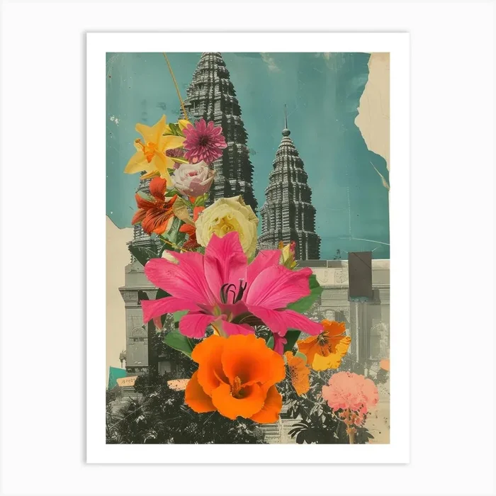 Bangkok Floral Retro Collage Style 4 Art Print by Cityscape Art Co.