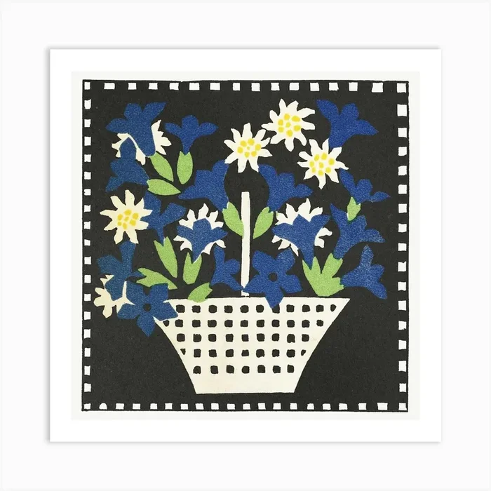Basket Of Flowers Art Print by Fy! Classic Art Prints and Posters