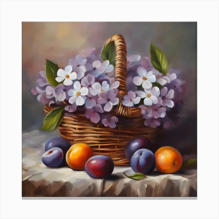 Basket Of Plums Canvas Print by Hassan Rehman