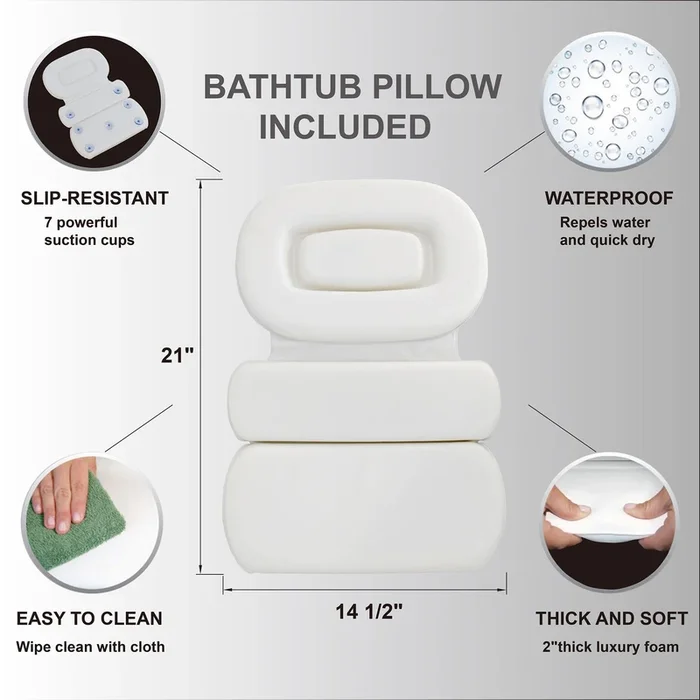 Bath Pillow Bathtub Pillow with 7 Powerful Suction Cups,14.5×21 Inch,Luxury Bath Pillows for Tub Neck and Back Support,PI-1411