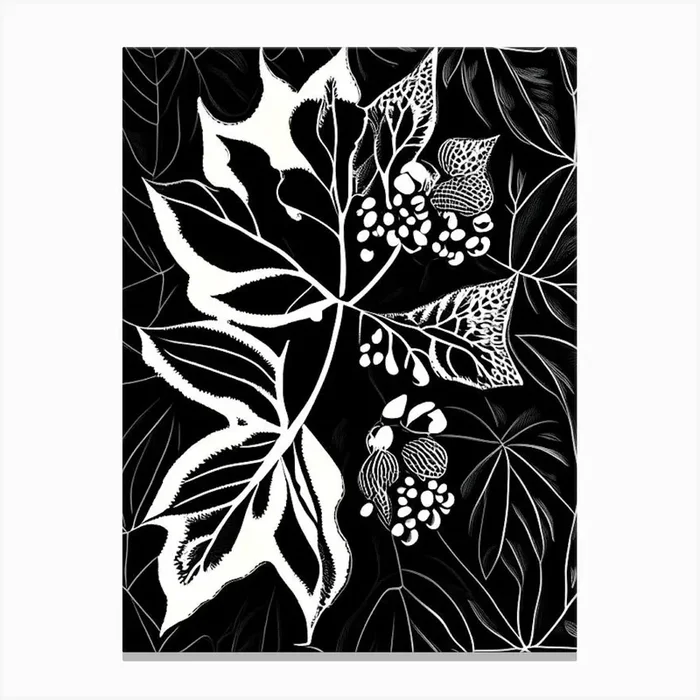 Bayberry Leaf Linocut Canvas PrintL& by Leaf & Stem Studio