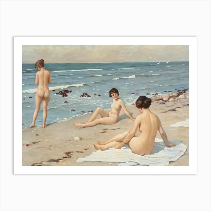 Beach Scenery With Bathing Women, Paul Fischer Art Print by Fy! Classic Art Prints and Posters