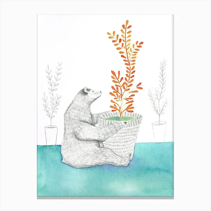 Bear and Plant Canvas PrintFS by Francesca Sai