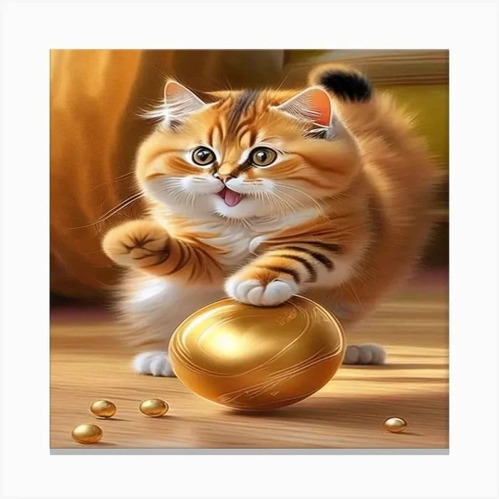 Beautiful Cat Happily Playing Its Canvas PrintM by mazen-emara
