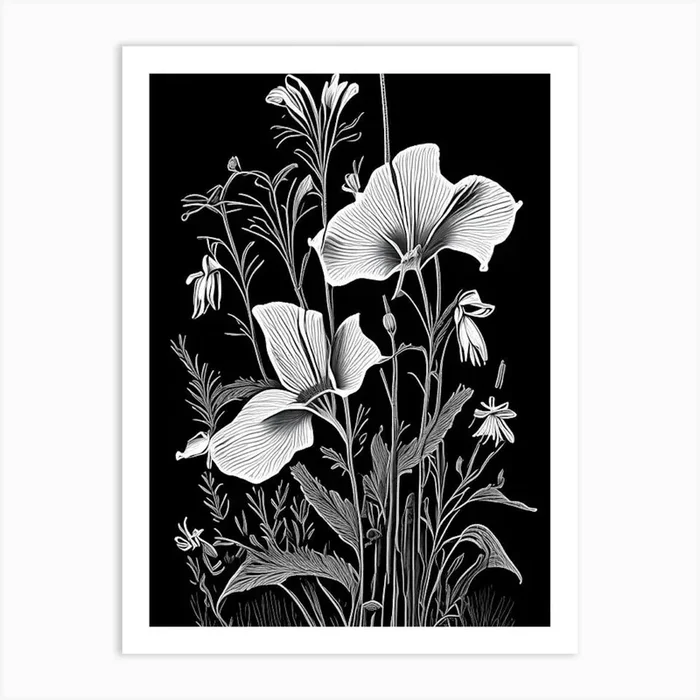 Bellflower Wildflower Linocut 2 Art PrintWS by Wildflower Studio