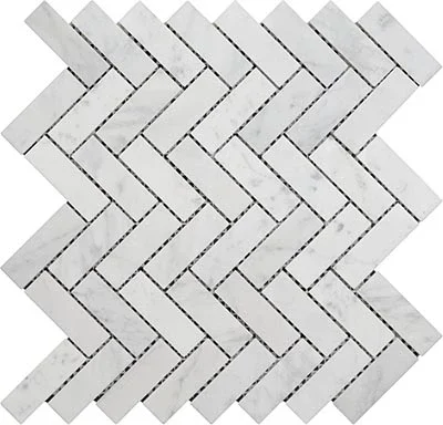 Bianco Carrara Polished Marble Mosaic Herringbone 1 “X3 “