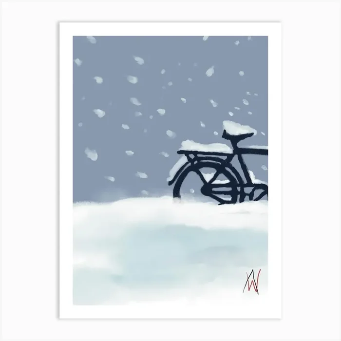 Bicycle In The Snow Art Print by Anna Wert