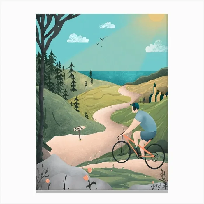 Biking To The Beach Canvas Print by Ellis Gadsby Illustration