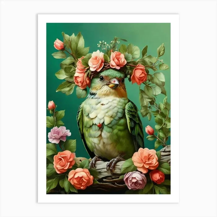 Bird In A Flower Crown 6 Art Print by Fantasy24