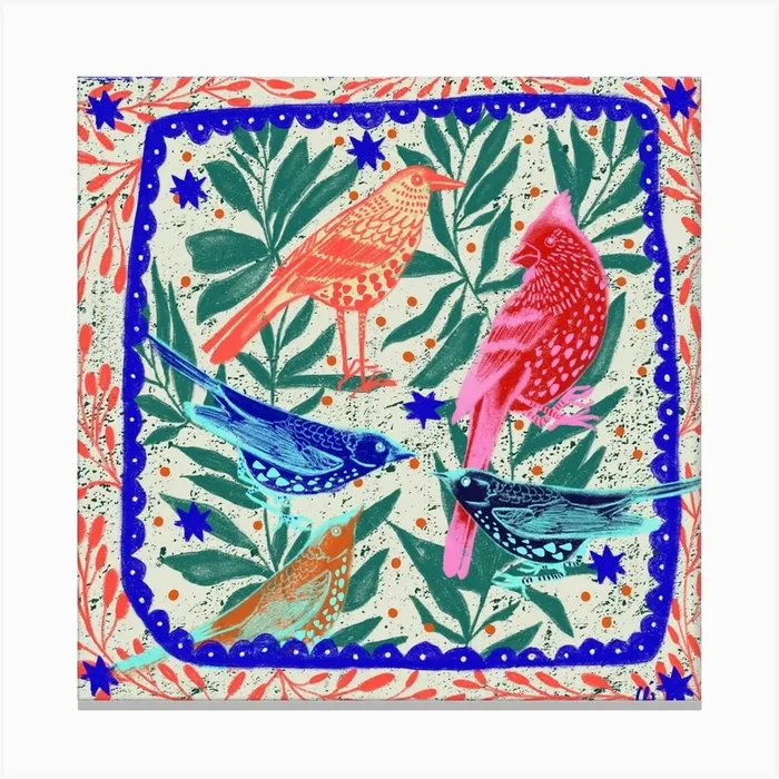 Birds And Leaves Square Canvas Print by Carole Hillman