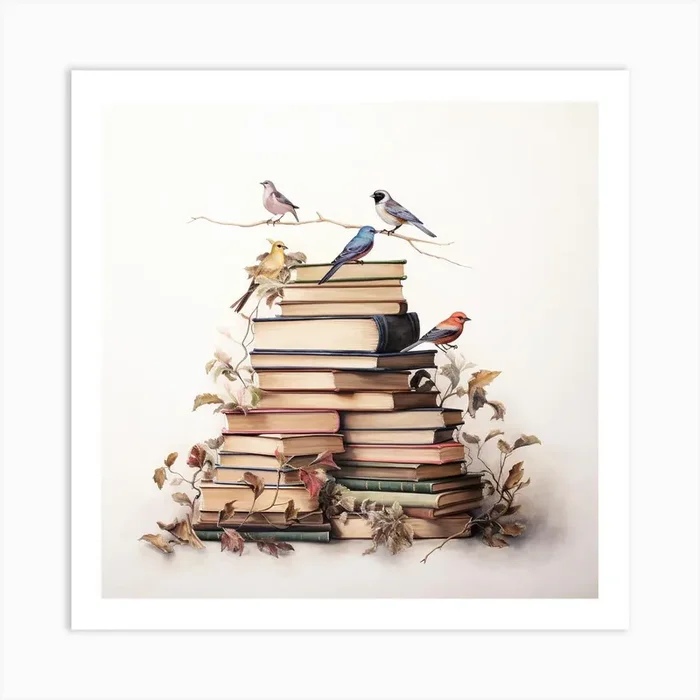 Birds On Books 1 Art Print by PaigeDesigns