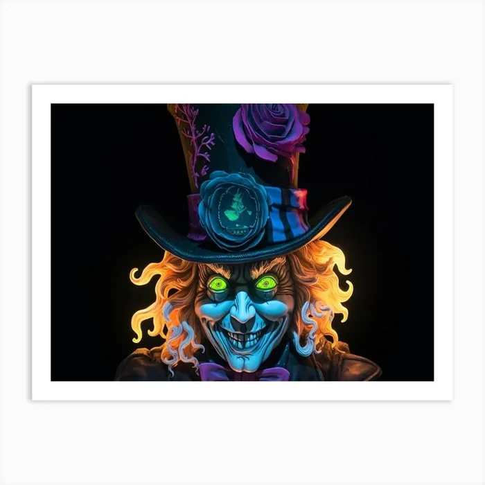 Bl 1246 – Mad Hatter BlackLight Original Art Print by FunkyFunkyPrintsCo