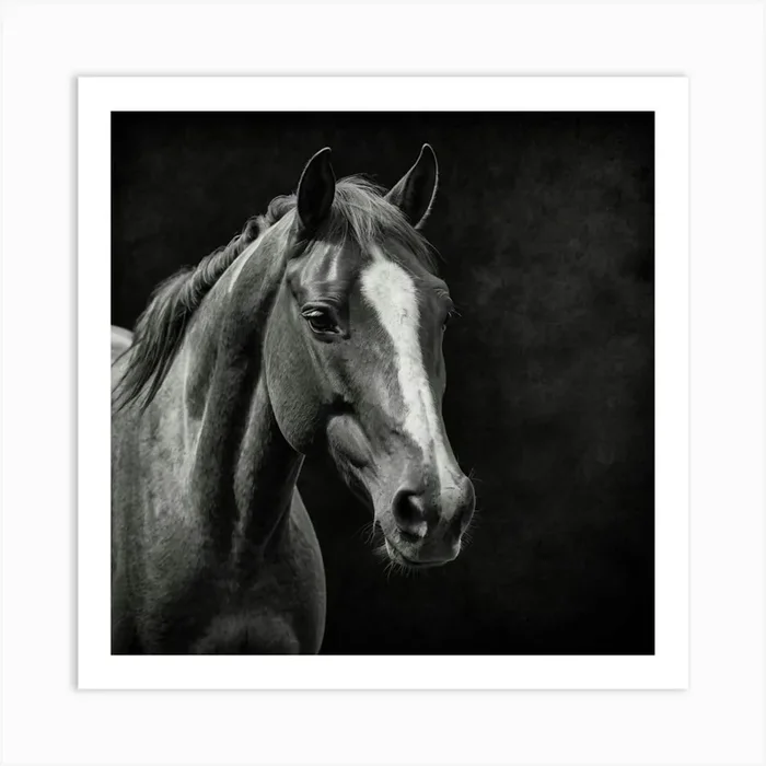Black And White Horse Portrait Art PrintK by Kishore