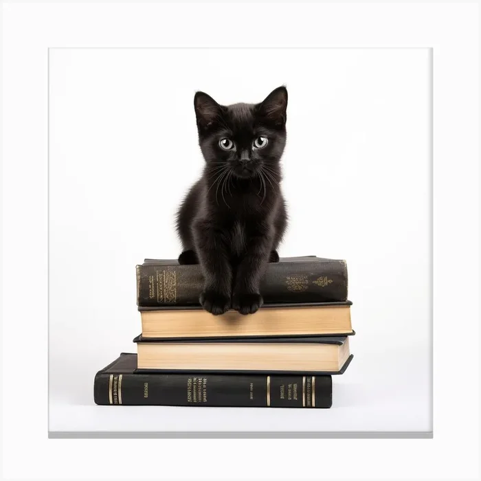 Black Kitten On Books Isolated On White Canvas Print by PaigeDesigns