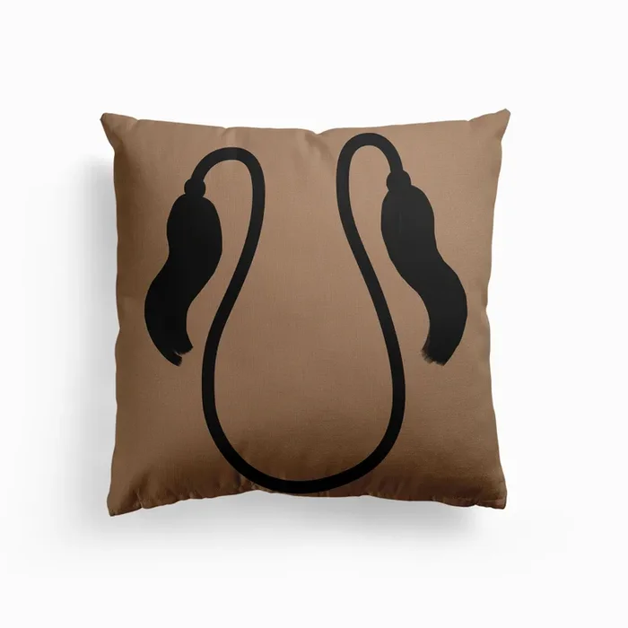 Black Tassels On Beige 2 Canvas Cushion by Forn Studio