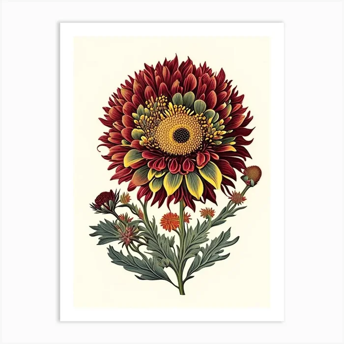 Blanket Flower Wildflower Vintage Botanical 2 Art PrintWS by Wildflower Studio