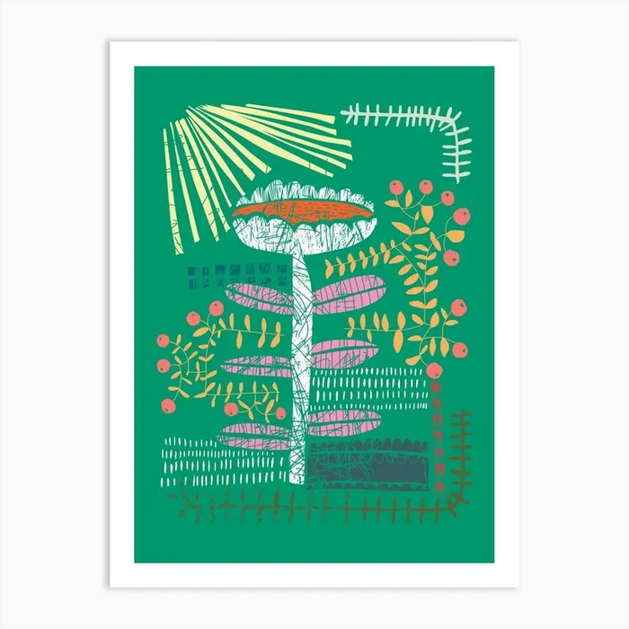 Block print bold flower green Art Print by DESIGN D’annick