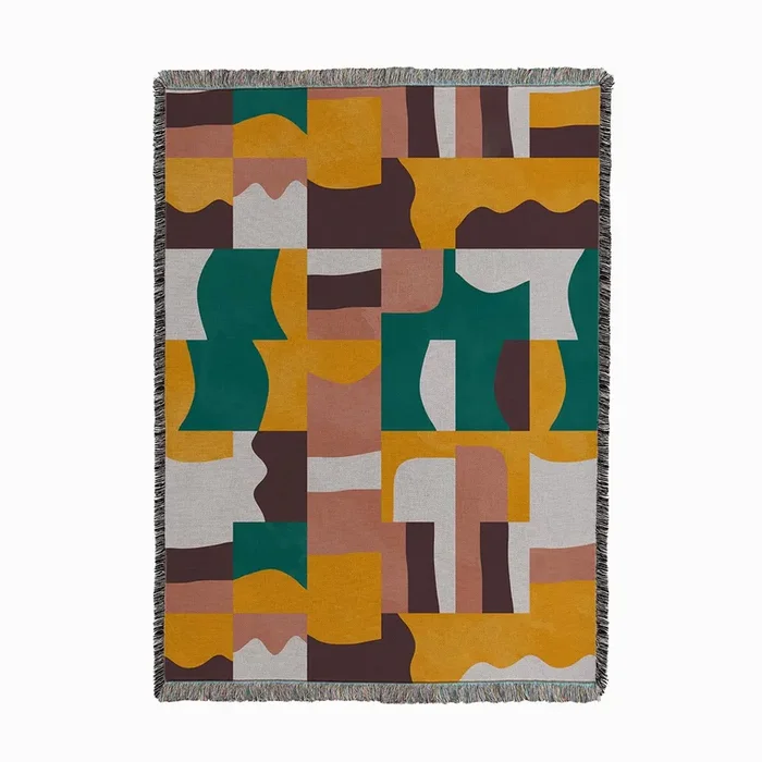 Blocks Cubes Green Orange Woven Throw by Ninola Design