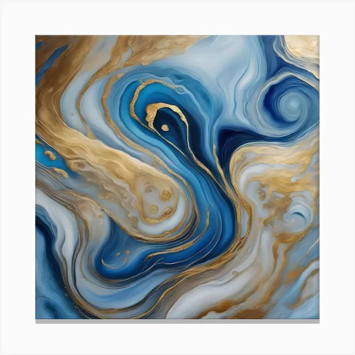 Blue And Gold Abstract Painting 1 Canvas Print by Hassan Rehman