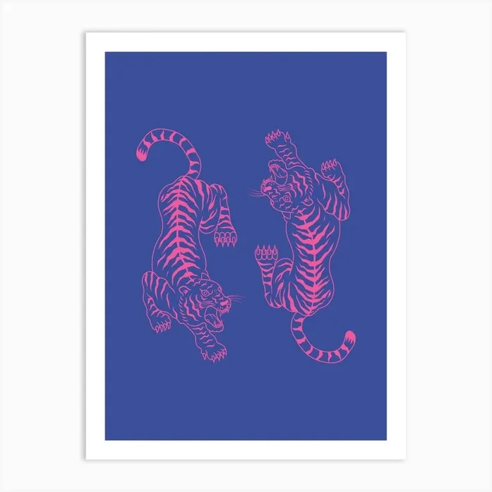 Blue And Pink Tigers Art Print by DecemberSeven