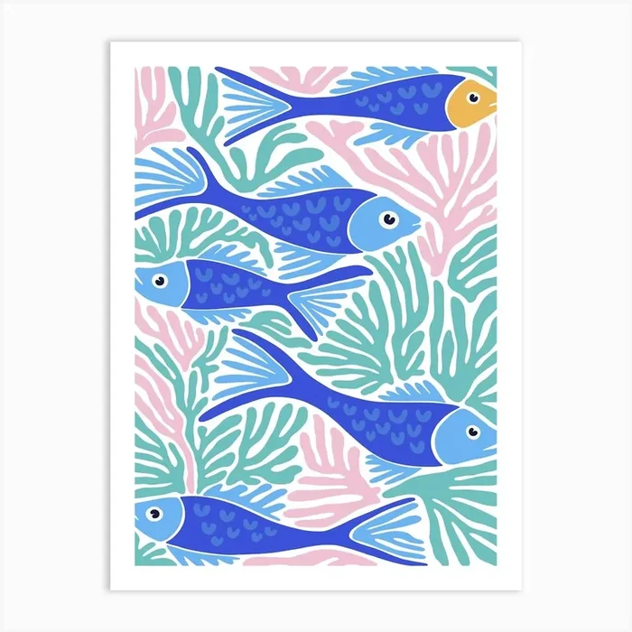 Blue Fishes Art Print by Artsy Bessy