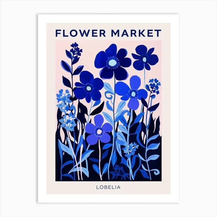 Blue Flower Market Poster Lobelia 3 Art Print by Botanic Studio