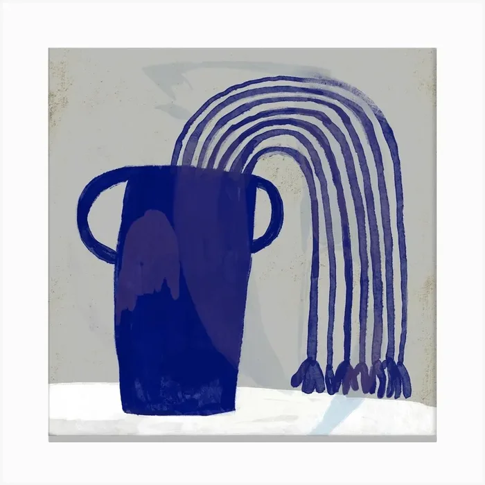 Blue Flowers Vase Still Life On Neutral Square Canvas Print by ATELIER M