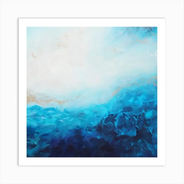 Blue Sea And Gold Painting 2 Square Art Print by Françoise Wattré