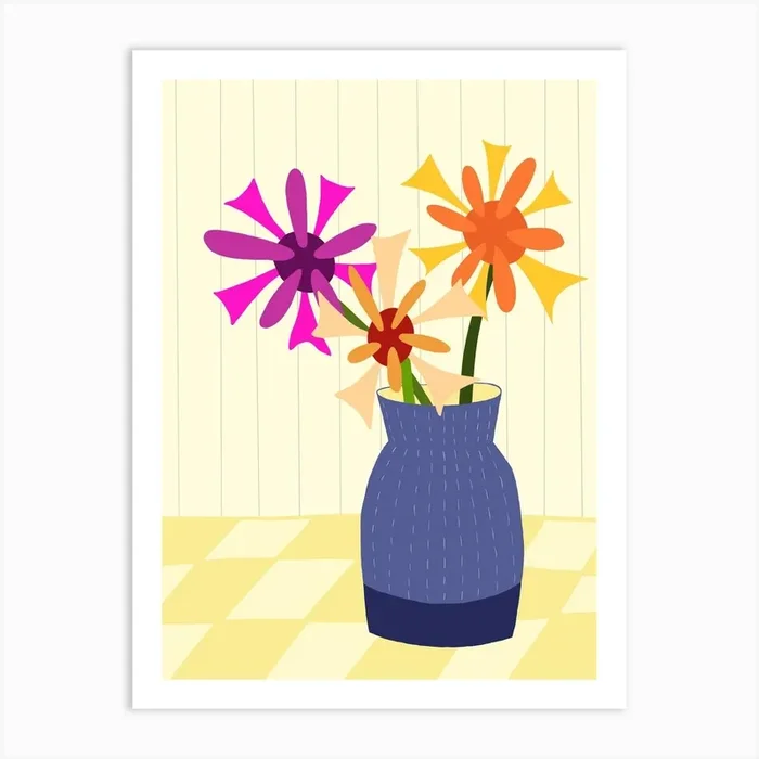 Blue Vase With Flowers Art Print by Karin Jordan Studio