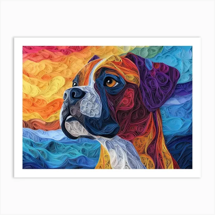 Boxer Paper Quill Dog Portrait II Art Print by der Mumpitz
